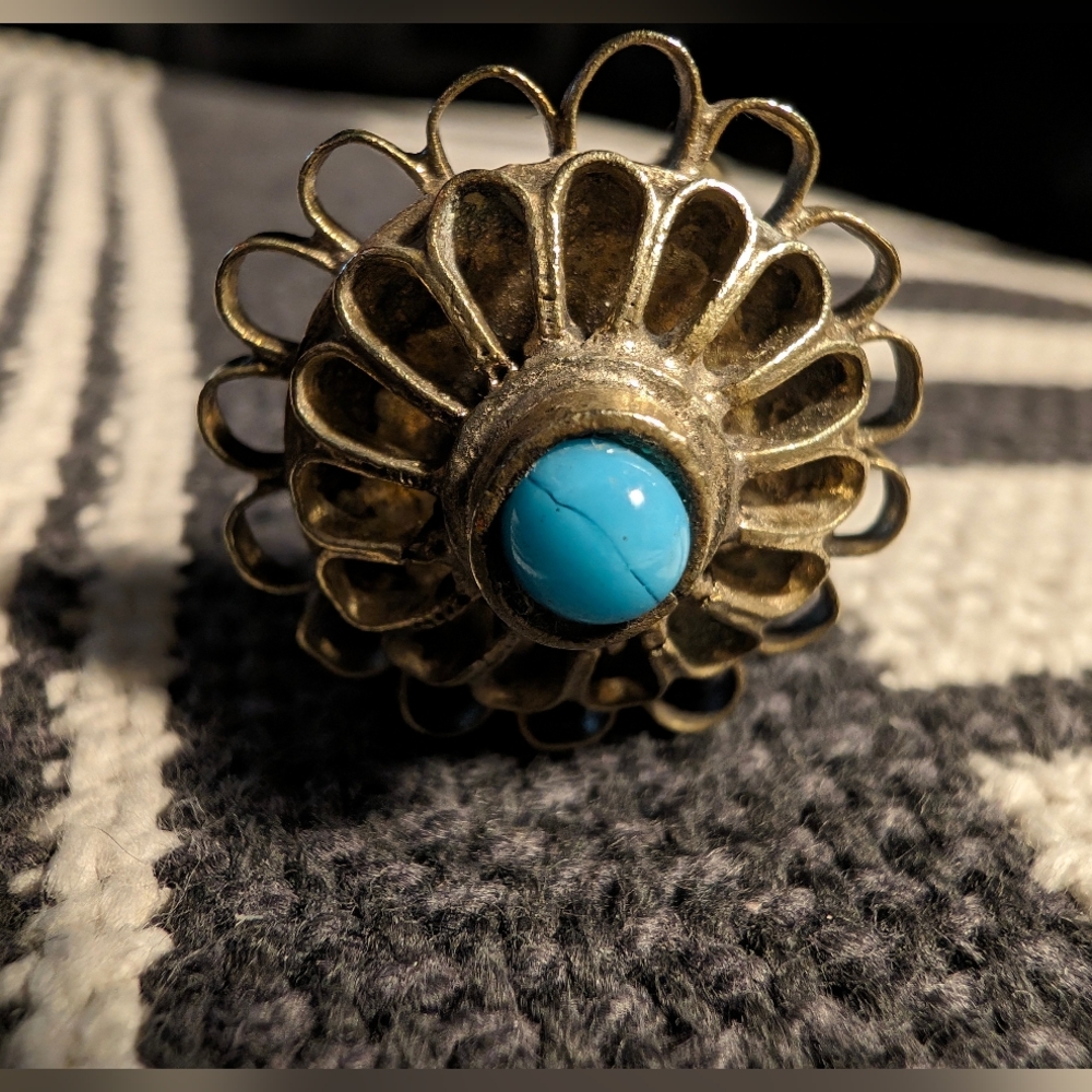 Boho Silver Tone Turquoise Ring - image 1